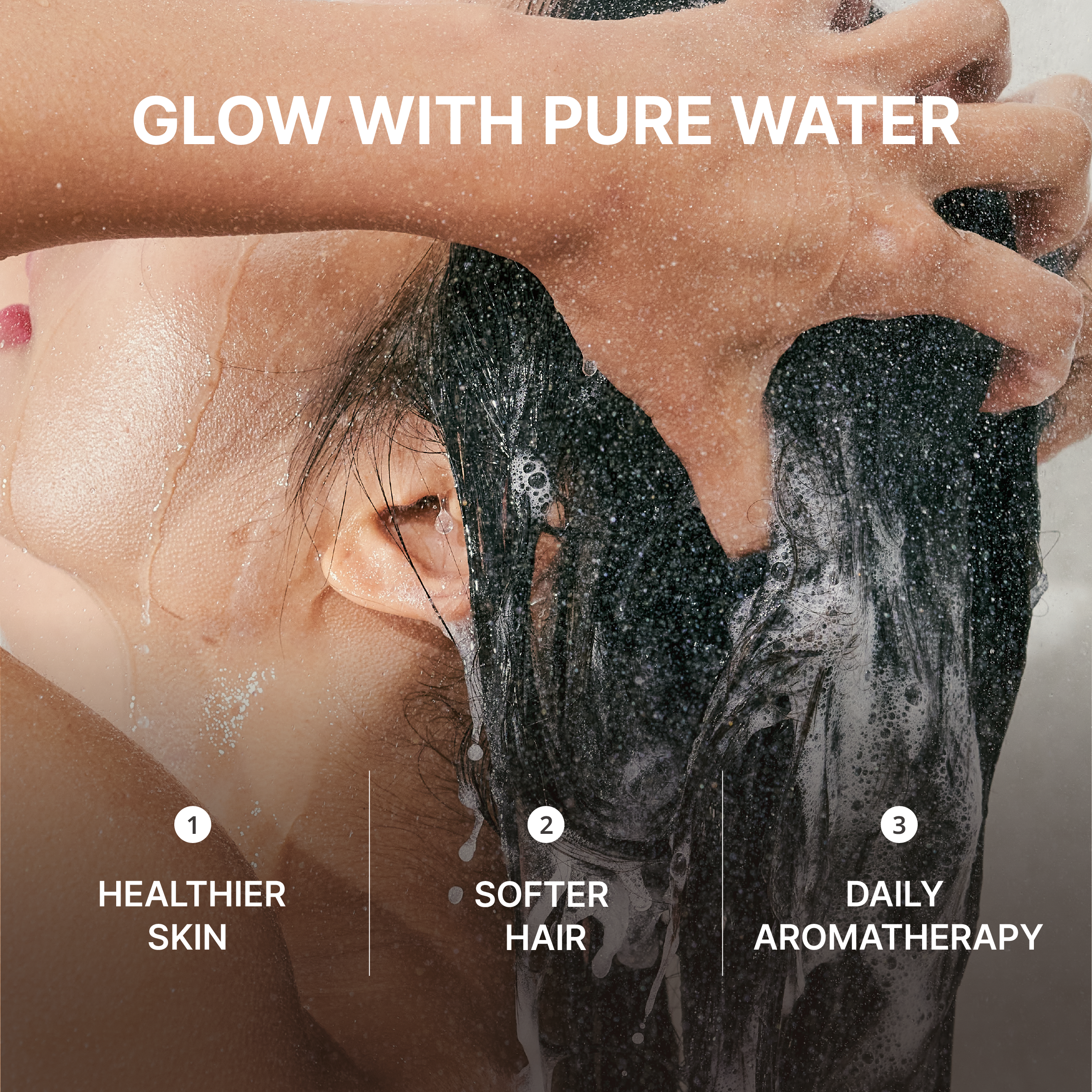 Image highlighting SecondShower’s daily aromatherapy, healthy skin, and softer hair benefits, reflecting premium Korean beauty standards.